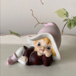 Homco Vintage Pixie Elf Fairy Gnome Bisque Porcelain Figurine